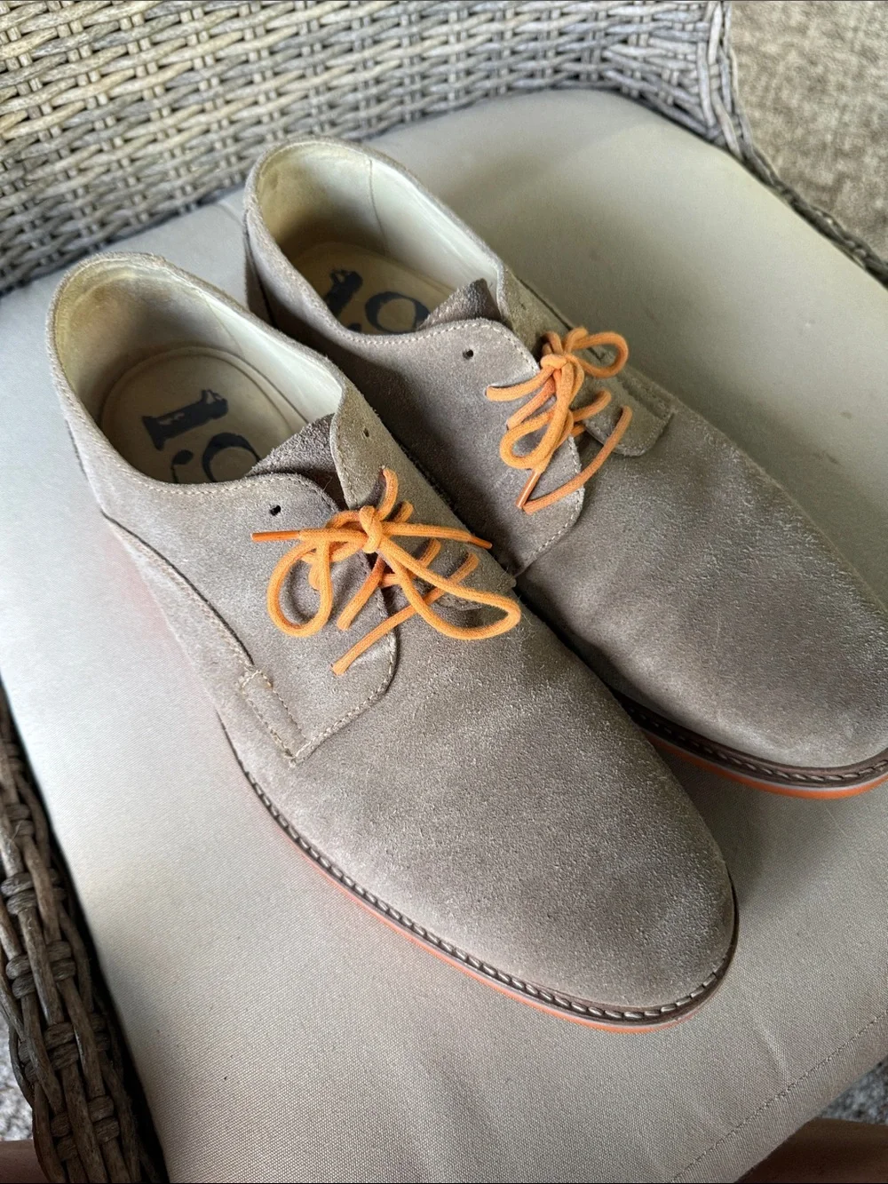 1901 Nordstrom Mens Tan Suede Oxford with Orange Laces
